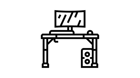 Desk setup gaming pc line icon animation Stock Footage 326123580