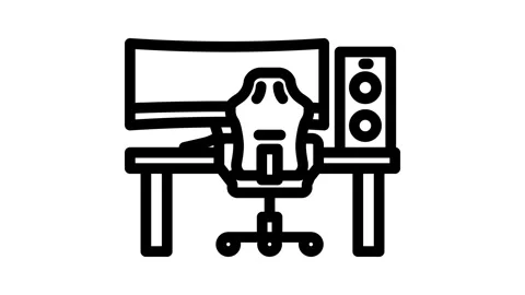 Desk setup gaming pc line icon animation Stock Footage 326748864