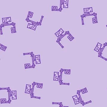Desk setup gaming pc line seamless pattern Stock Illustration