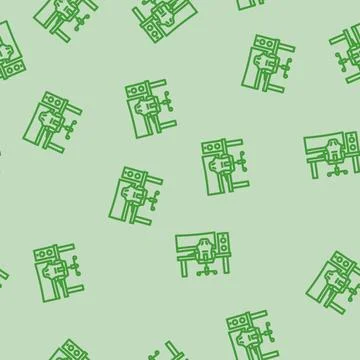 Desk setup gaming pc line vector seamless pattern Stock Illustration