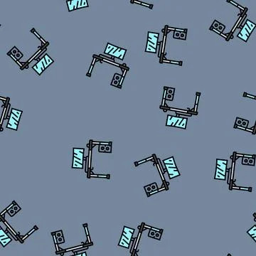 Desk setup gaming pc vector seamless pattern Stock Illustration