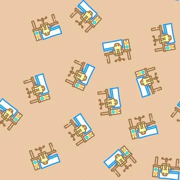 Desk setup gaming pc vector seamless pattern Stock Illustration