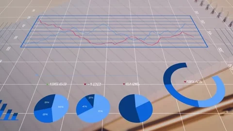 Desk setup showcases global finance tech and networking concept. Stock Footage 328588992
