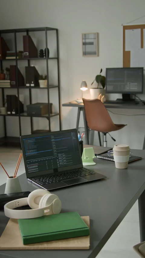 Desk of Software Engineer with Code Testing Agent Working Stock-Footage 335941257
