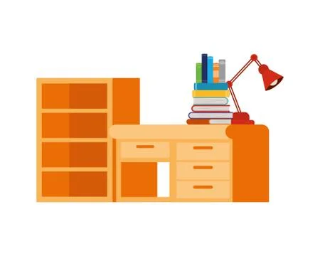 Desk with stack of books on white background 스톡 일러스트
