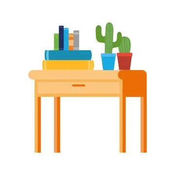 Desk with stack of books on white background 스톡 일러스트