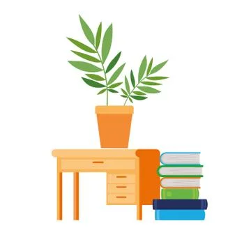 Desk with stack of books on white background 스톡 일러스트