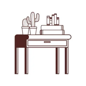 Desk with stack of books on white background 库存插图