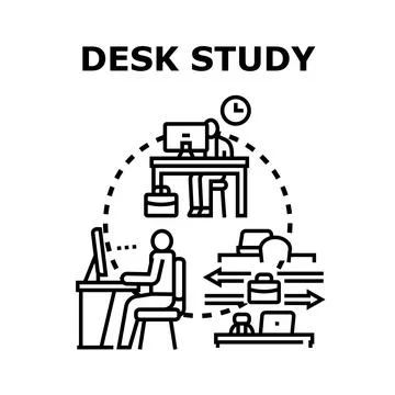 Desk study concept of remote work and business process Stock Illustration