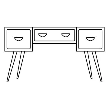 Desk table for work or study, doodle style flat vector outline for coloring book Stock Illustration