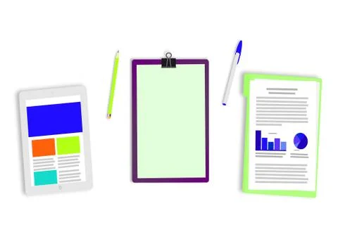 Desk Tablet Notes Graphs Analytics Website Design Illustrazione stock