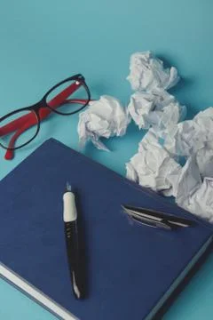 Desk with Tools and Notebook office desk Stock Photos
