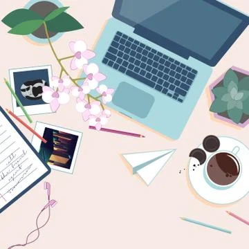 Desk top view. 스톡 일러스트