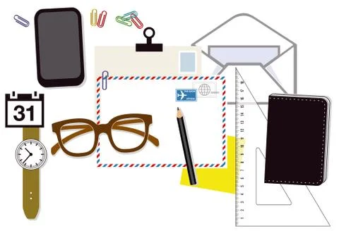Desk top view illustration Stock Illustration