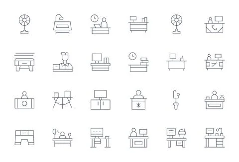 Desk Vector Graphics Pack including 24 Thin Line 128x128 Pixel Optimized Icon Stockillustratie