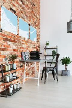 Desk with wine rack 스톡 사진