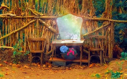 Desk in the witches' forest Stock Photos
