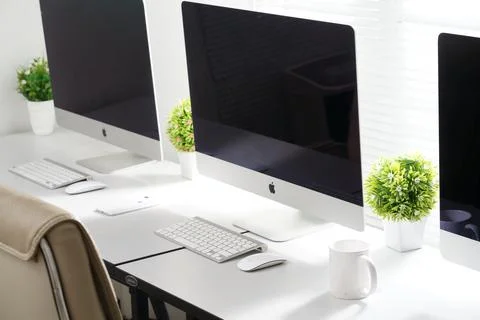 Desk work mockup concept.  Stock Photos
