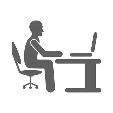 Desk, working icon. Gray vector graphics. Illustrazione stock