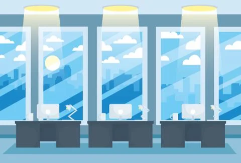 Desks in front of big window vector design イラスト素材