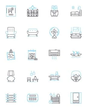 Desks linear icons set. Ergonomic, Modern, Rustic, Industrial, Minimalist, Sleek Stock Illustration