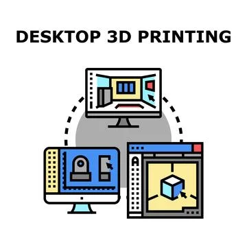 Desktop 3d printing process with digital design and manufacturing Stock Illustration