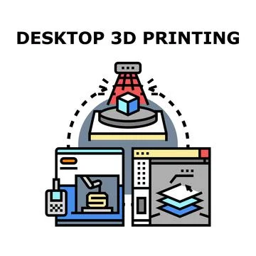 Desktop 3d printing technology concept creating products Stock Illustration