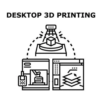 Desktop 3d printing technology concept creating products Stock Illustration