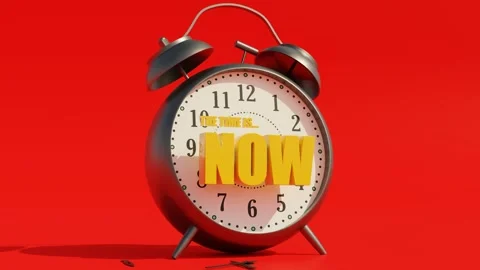 Desktop alarm clock with text TIME IS NOW Stock Footage 184222759