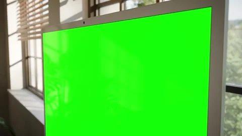 Desktop All in One Computer Green Screen Mockup in Bright Modern Office - P.. Stock Footage 340780251