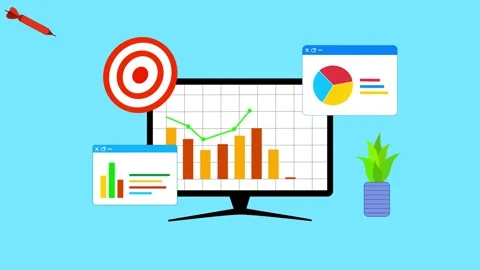 Desktop analytics dashboard with target animated, Flat animation of a deskt.. 動画素材 334762610