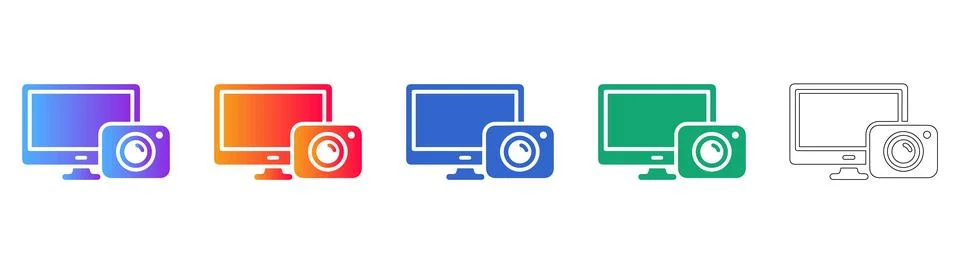 Desktop and Camera Device Icon Set Stock Illustration