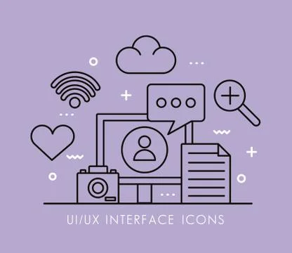 Desktop and interface set line style icons Illustrazione stock