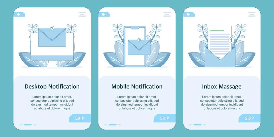 Desktop and mobile notification with inbox message on onboarding screen Stockillustratie
