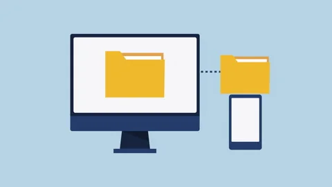 Desktop and smartphone with folder 2d Animation with Alpha Matte Stock Footage 335608066