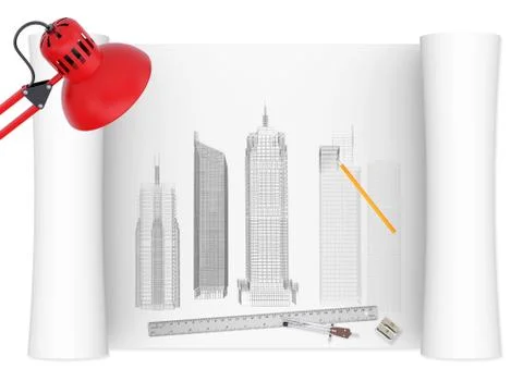 Desktop of architect Stock Illustration