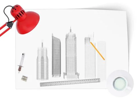 Desktop of architect Stock Illustration