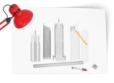Desktop of architect Stock Illustration