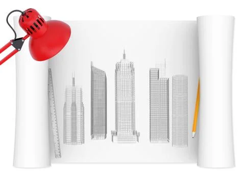 Desktop of architect Stock Illustration