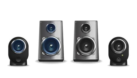 Desktop audio speakers set of different shapes Stock Illustration