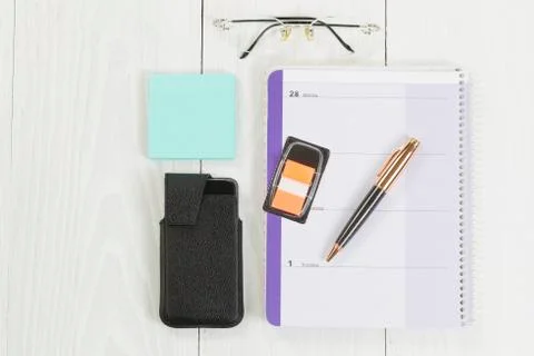 Desktop with basic business office objects Stock Photos