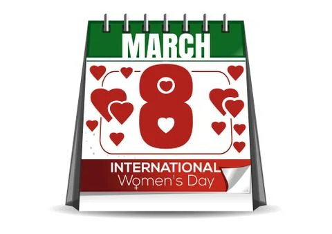 Desktop calendar with the date of March 8. International Womens Day Stock Illustration