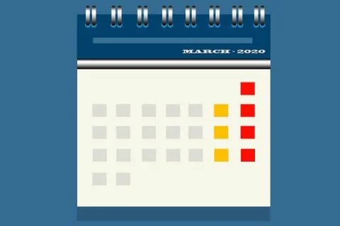 Desktop calendar illustration of blue-colored of March 2020 with a yellow-col Stock Illustration