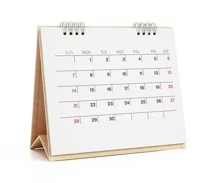 Desktop calendar isolated on white background. 3D illustration Stock Illustration