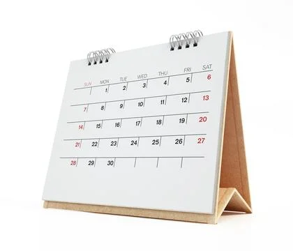 Desktop calendar isolated on white background. 3D illustration Stock Illustration