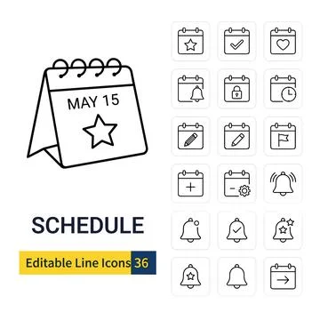 Desktop calendar with May 15 date and star icon, surrounded by a collection.. Stock Illustration