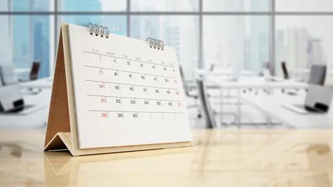 Desktop calendar standing on office table. 3D illustration Stock Illustration