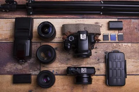 Desktop with camera element Stock Photos