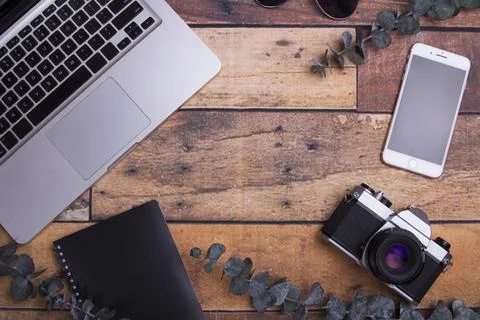 Desktop with camera element Stock Photos