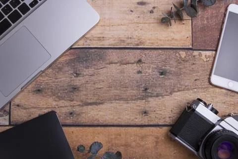 Desktop with camera element Stock Photos